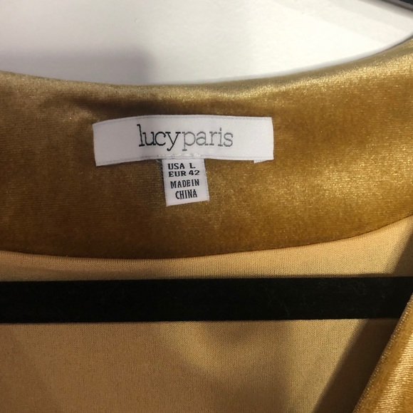 Lucy Paris Gold Veronica Velvet Wrap Dress V-Neck - Picture 3 of 4